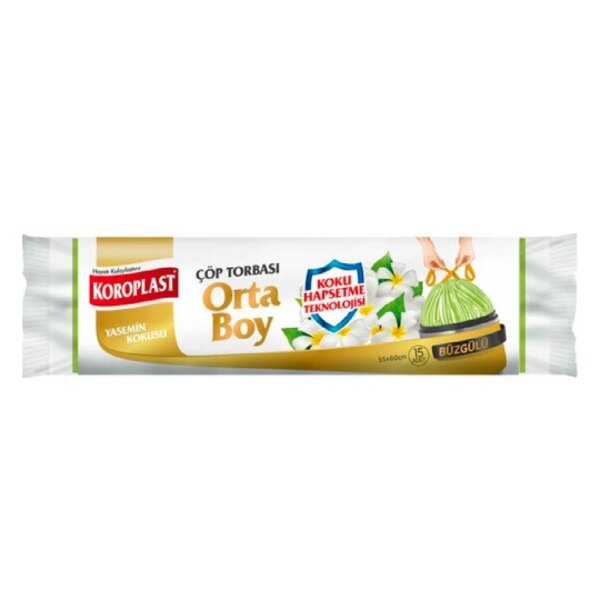 Koroplast Büzgülü  Çöp Torbası Orta Boy Yasemin  Kokulu 55X60 Cm 15 Adet